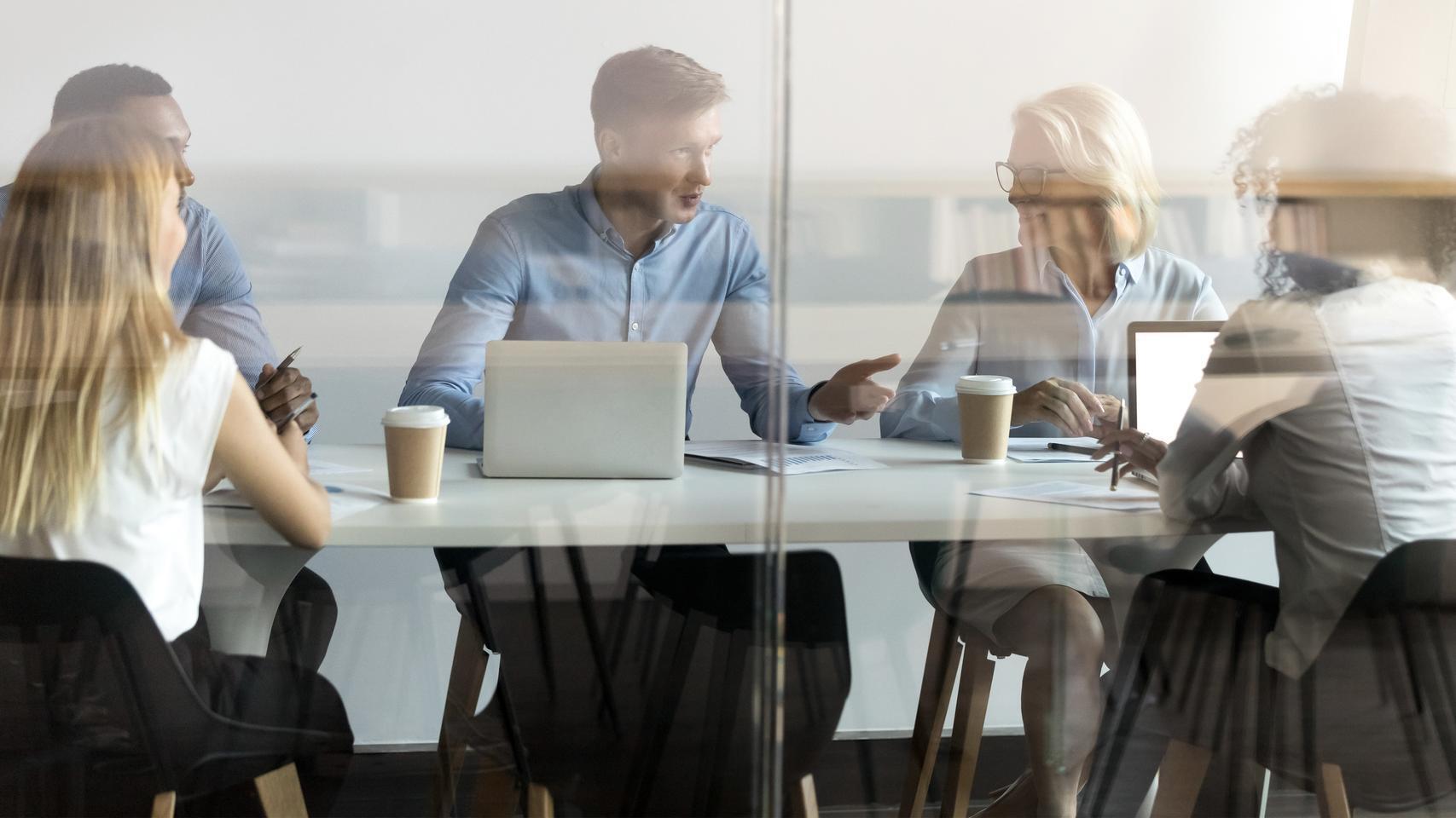 Team collaborating in a meeting 
